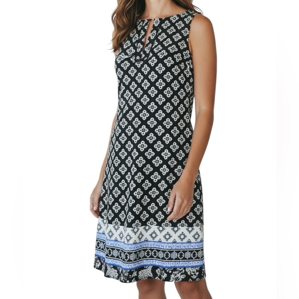 NWT WHBM Black Geo Print Sleeveless Above The Knee Dress Size Small